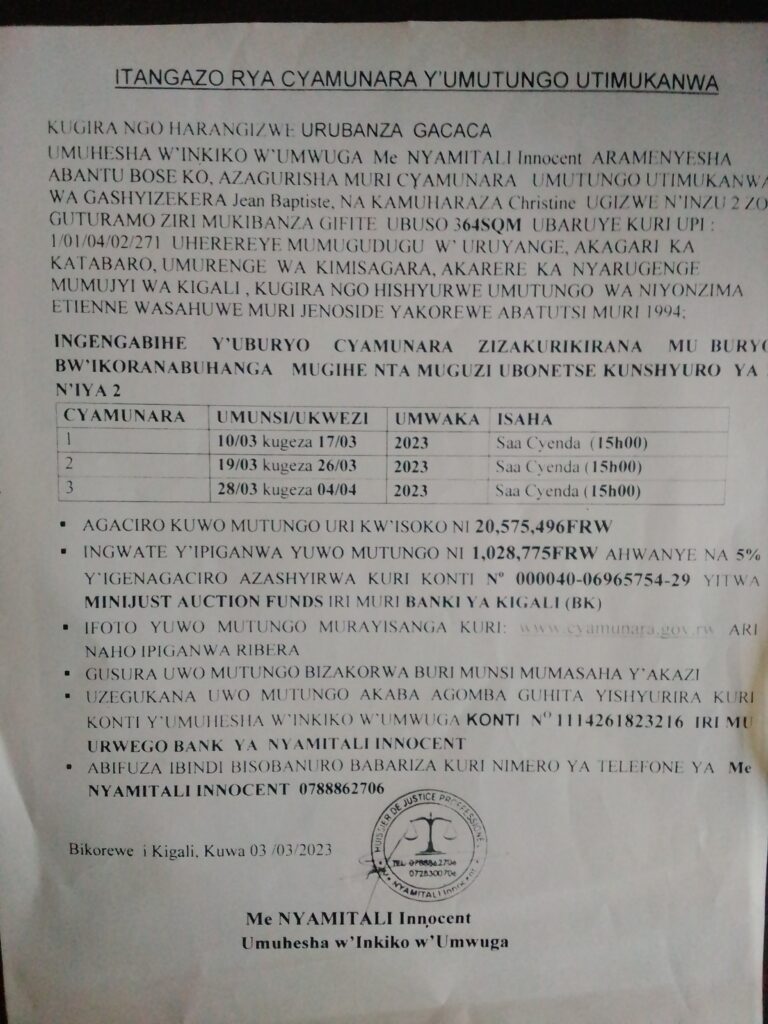 Itangazo Rya Rdf ITANGAZO RYA CYAMUNARA Y’UMUTUNGO UTIMUKANWA – Rwanda inspirer